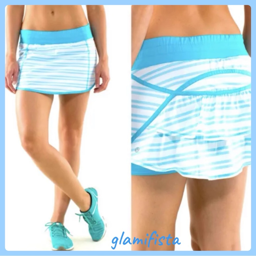 Lululemon Run: Track Attack Skirt-Twin Stripe Spry Blue -Size 4,6